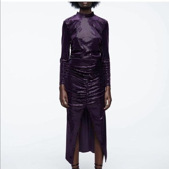 ZARA Purple SEQUIN MIDI DRESS Size Extra Small XS - Picture 13 of 15